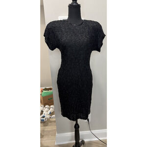 Vintage 1980s Pure Silk Beaded Dress Black Whimsigoth Dress Party Cocktail 2